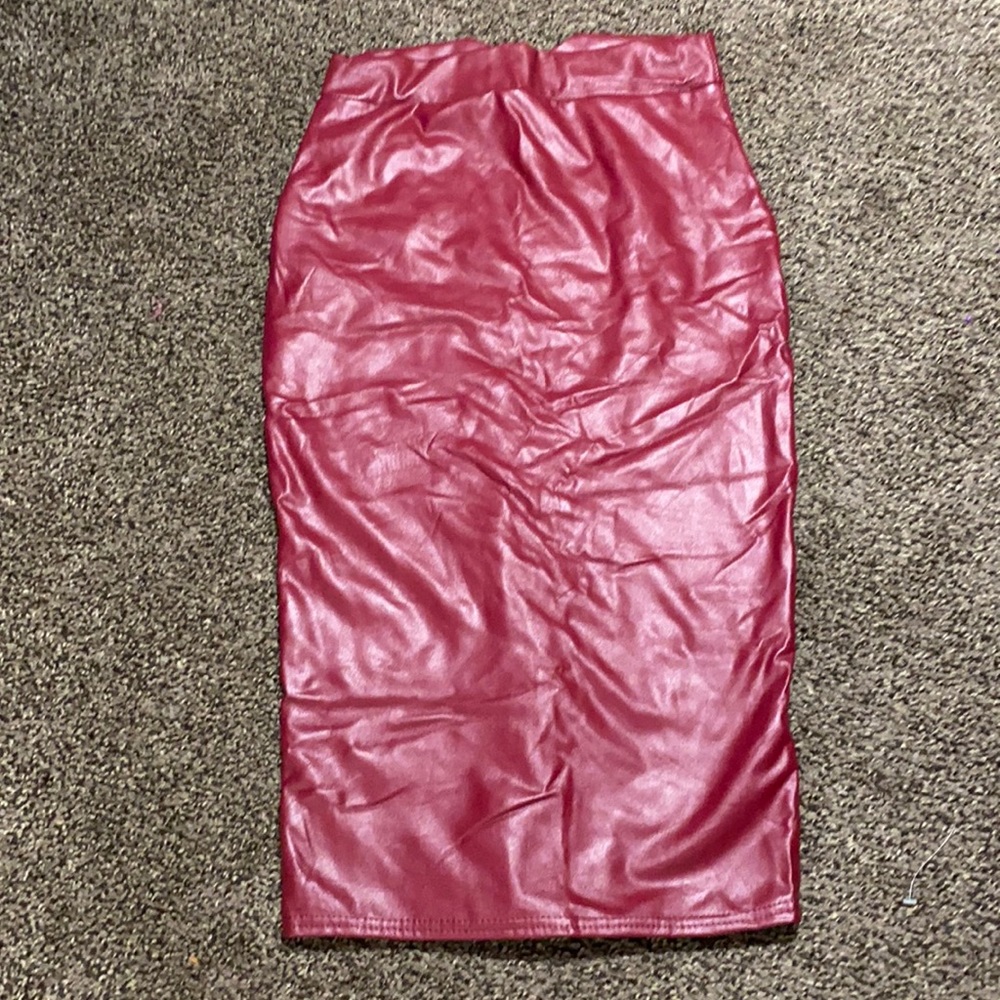Wine colored pleather skirt